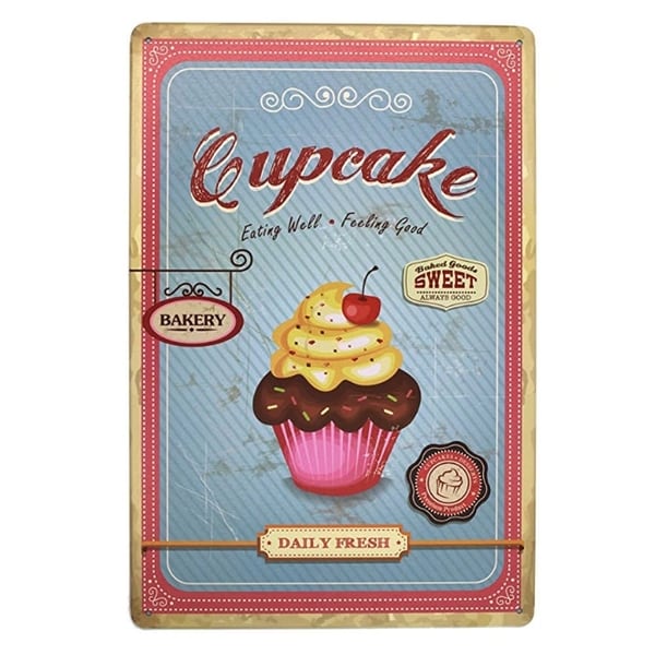 Vintage Cupcake Metal Sign 8" x 12"