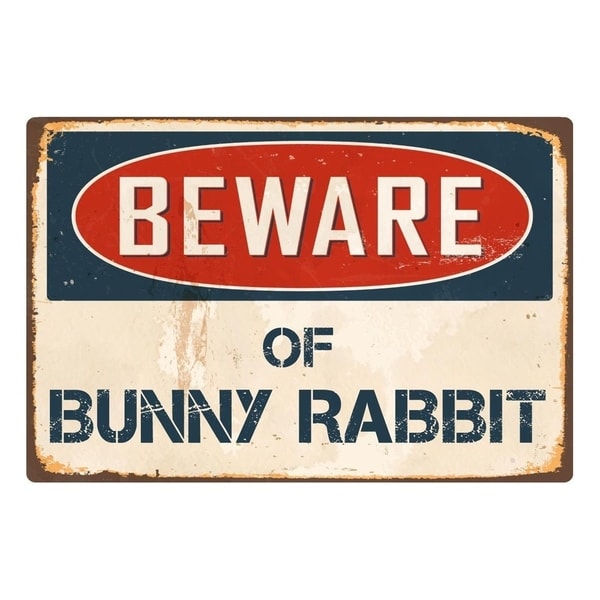 Beware Of Bunny Rabbit 8" x 12" Vintage Aluminum Retro Metal Sign