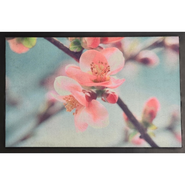 Evideco Indoor Printed Door Mat Flower PVC Polyester Rug 24x16 Inch Pink