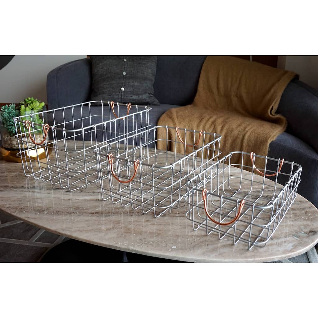 Handmade Rectangular Metal Wire Nesting Baskets, Set of 3