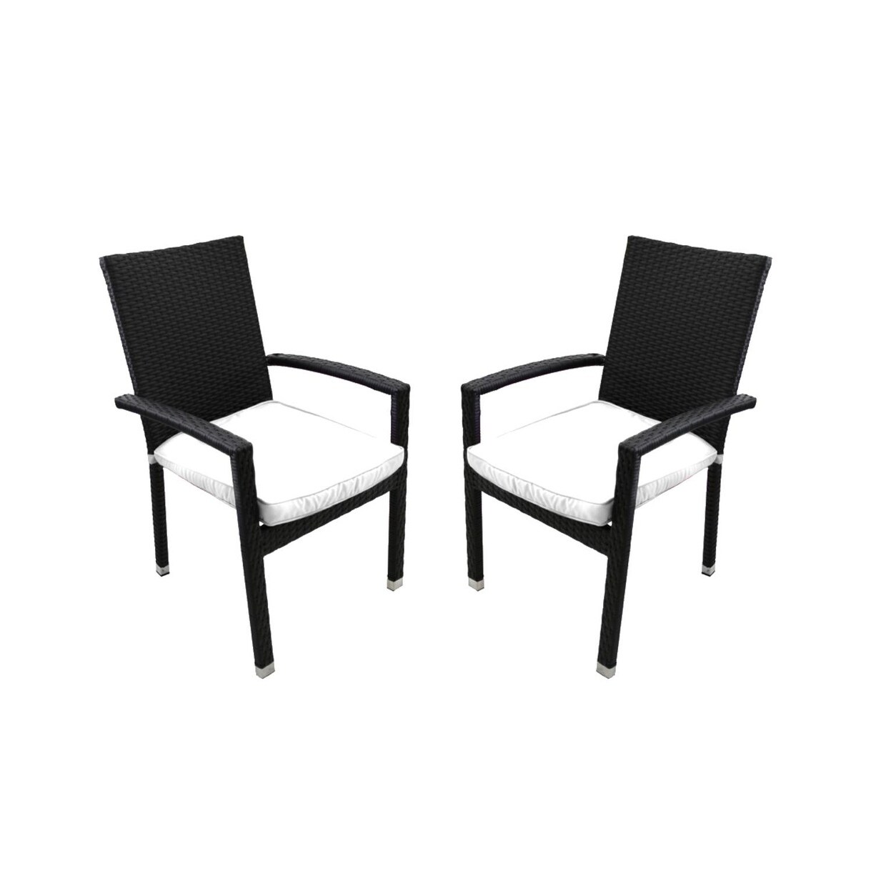 Shop Set Of 2 Black Resin Wicker Outdoor Patio Furniture Dining Chairs White Cushions Overstock 22999436