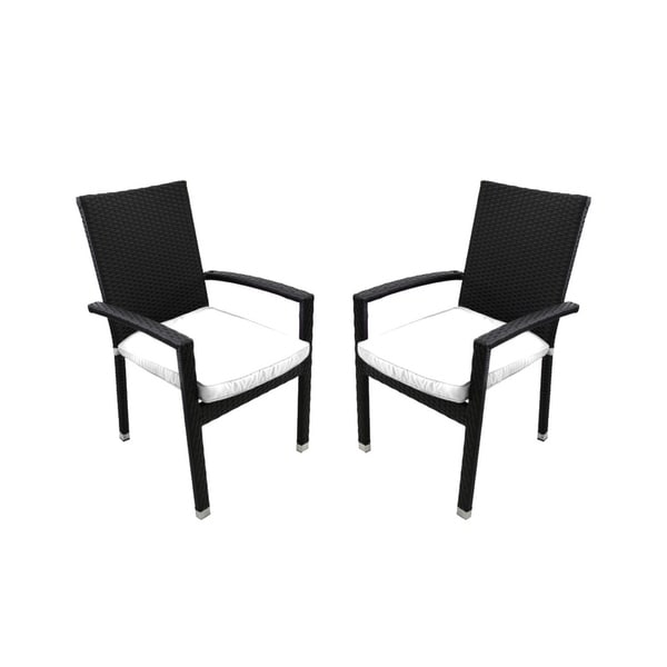 Set Of 2 Black Resin Wicker Outdoor Patio Furniture Dining Set Of 2 Black Resin Wicker Outdoor Patio Furniture Dining Chairs White Cushions Free Shipping Today 22999436