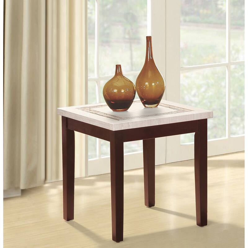 29.5 Inch Ivory Faux Marbelized Granite End Table