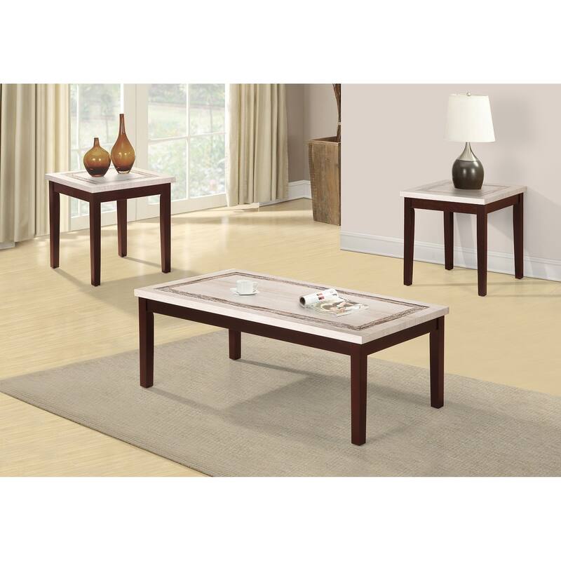 29.5 Inch Ivory Faux Marbelized Granite End Table
