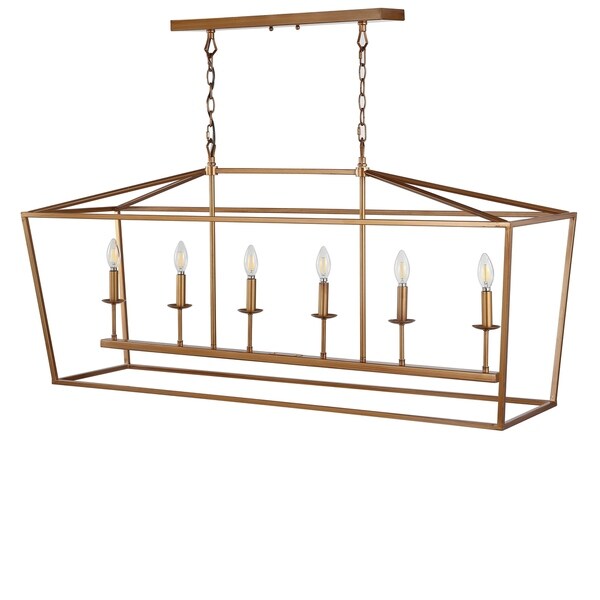 Pagoda 49" Linear 6-Bulb Lantern Metal LED Pendant, Antique Gold by JONATHAN Y