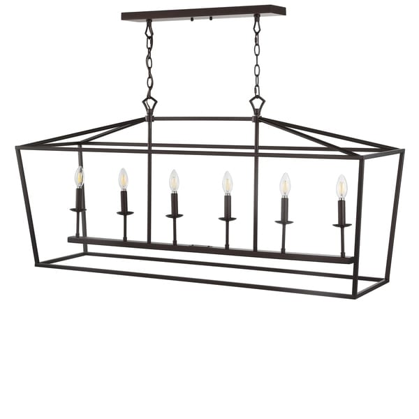 Pagoda 49" Linear 6-Bulb Lantern Metal LED Pendant, Oil Rubbed Bronze by JONATHAN Y
