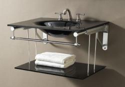 Contemporary Vanity Set - 30in Glass Top with Chrome / Aluminum Wall ...
