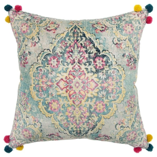 Rizzy Home Medallion Ivory/Multi Decorative Down Filler Pillow - 20"x20"