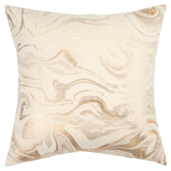 Rizzy Home Abstract Ivory/Gold Decorative Down Filler Pillow - 20"x20"