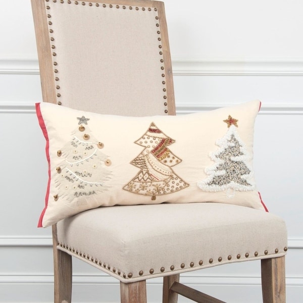 Rizzy Home Trees Natural/Red Decorative Down Filler Pillow - 14"x26"