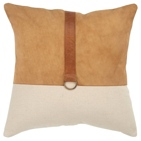 Rizzy Home Color block Natural/Camel Decorative Poly Filled Pillow - 20"x20"