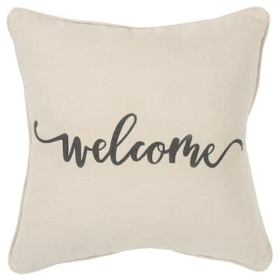 "Welcome" Natural Decorative Pillow Cover