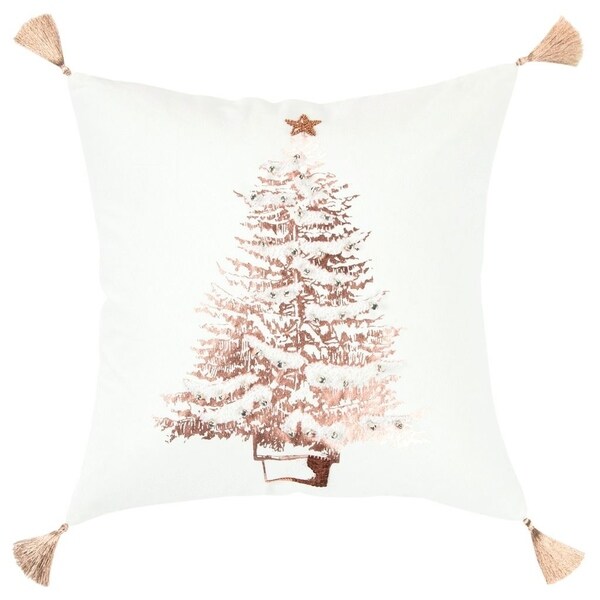 Rizzy Home Christmas tree White/Rose Copper Decorative Down Filler Pillow - 20"x20"