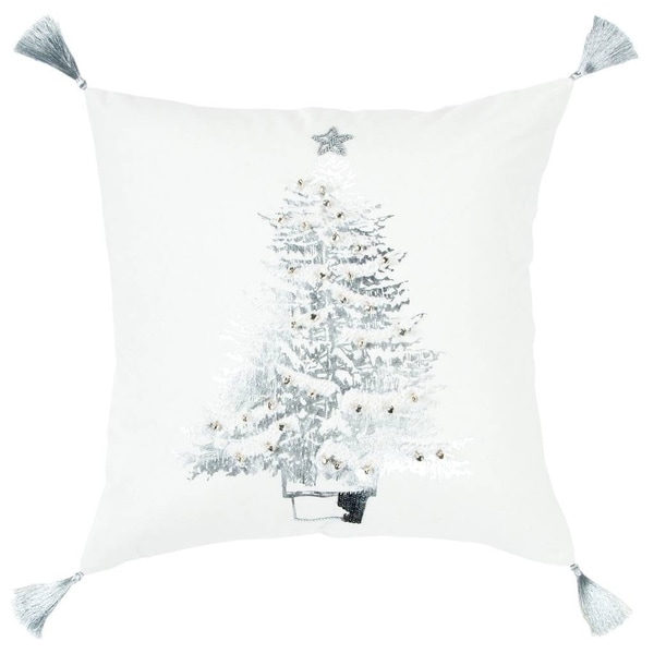 Rizzy Home Christmas tree White/Silver metallic Decorative Poly Filled Pillow - 20"x20"