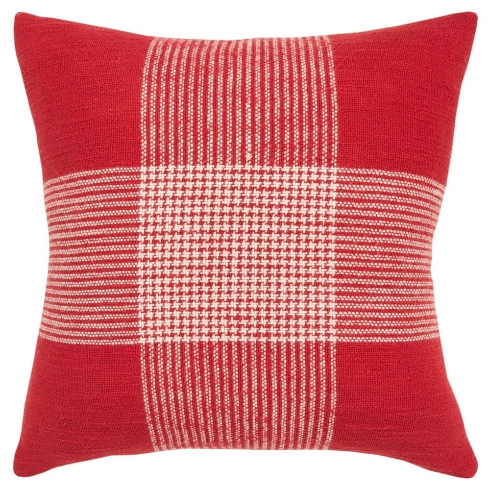 Set of 4 Square Textured Tartan Plaid Velvet Christmas Throw Pillows 15.5