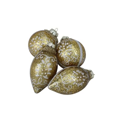 4ct Shiny Gold and Silver Design Glass Ball Christmas Ornament Set