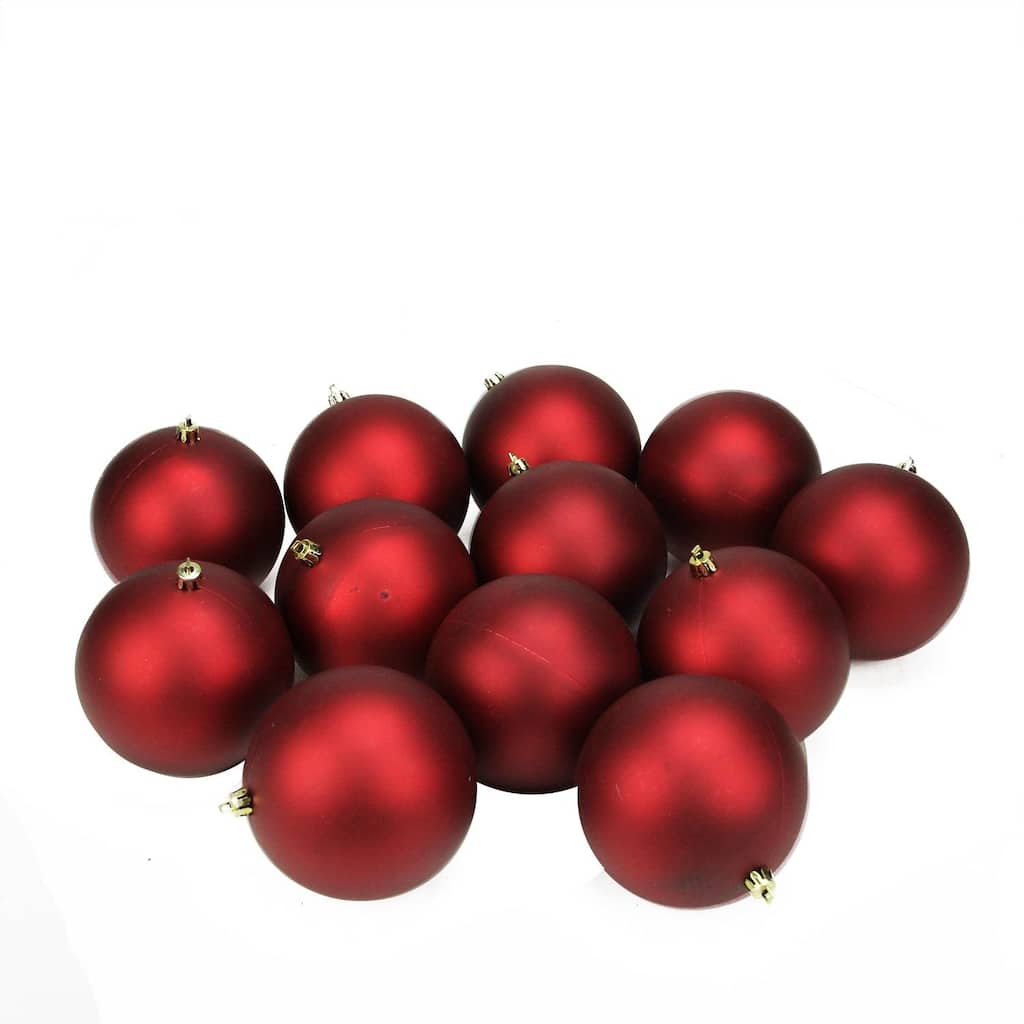 12ct Matte Red Hot Shatterproof Christmas Ball Ornaments 4" (100mm)
