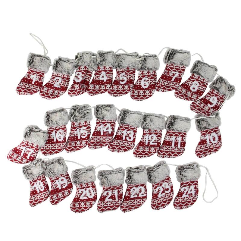 7.8' x 5" Red and Gray Countdown Christmas Stocking Garland - Unlit
