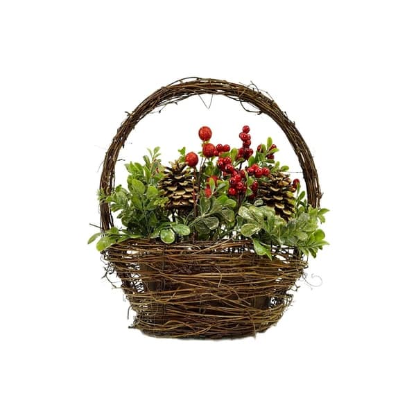 Shop 12 Pine Cones Berries And Boxwood In Twig Basket Christmas