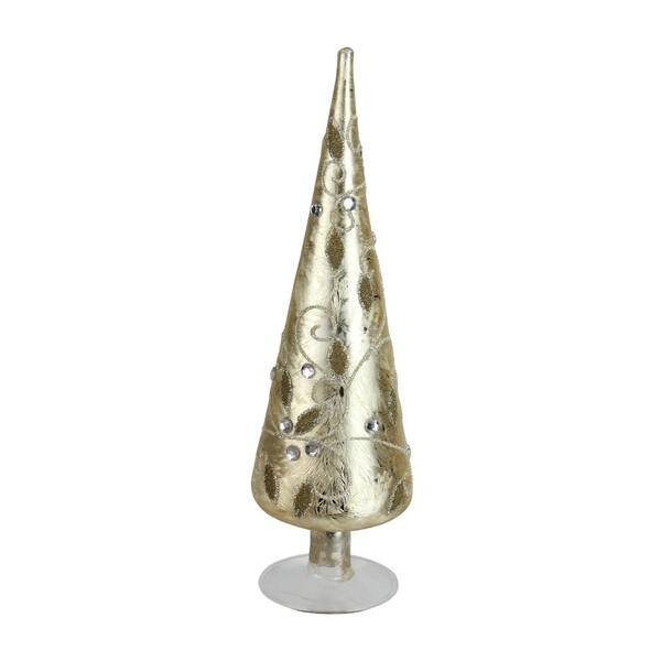 12" Iced Gold Glitter and Gemstone Glass Christmas Cone Tree Bed Bath & Beyond 23000856