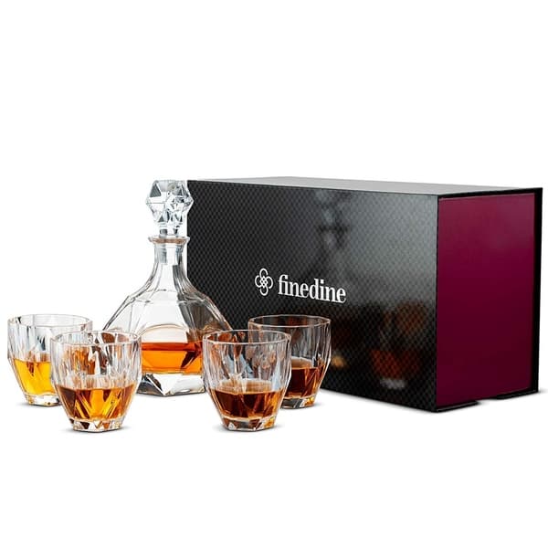 5-Piece European-Style Whiskey Decanter and Glass Set - With Magnetic Gift  Box - Exquisite Quadro Design Liquor Decanter & 4 Whiskey Glasses - Perfect