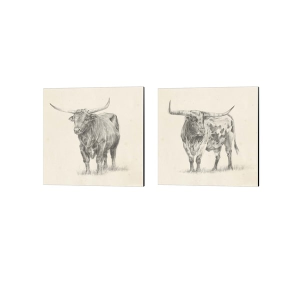 Ethan Harper 'Longhorn Steer Sketch' Canvas Art (Set of 2)