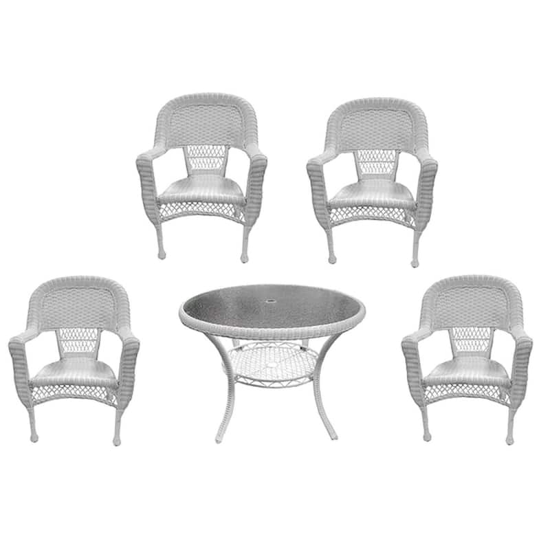 5-Piece White Resin Wicker Patio Dining Set - Table and 4 Chairs