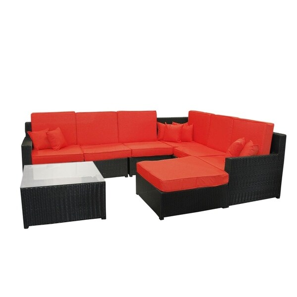 8 Piece Black Resin Wicker Outdoor Furniture Sectional Sofa 8 Piece Black Resin Wicker Outdoor Furniture Sectional Sofa Table And Ottoman Set Red Cushions Free Shipping Today 23004903