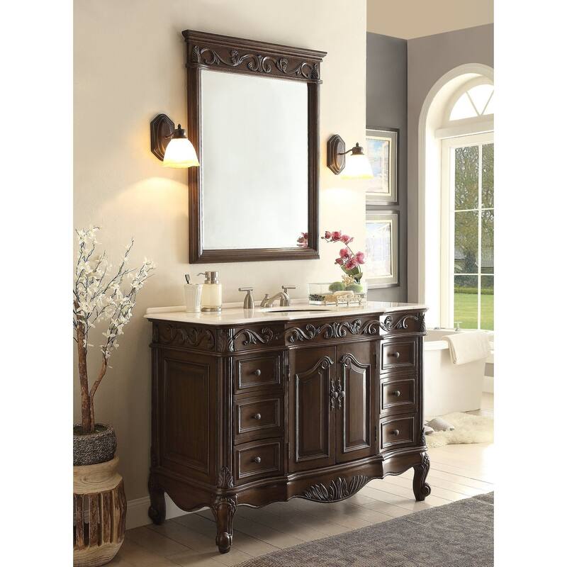 48" Benton Collection Beckham Classic Brown Bath Vanity & Mirror - Cherry Finish - Brown - Single Vanities