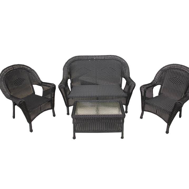 4-Piece Black Resin Wicker Patio Furniture Set- 2 Chairs Loveseat & Table