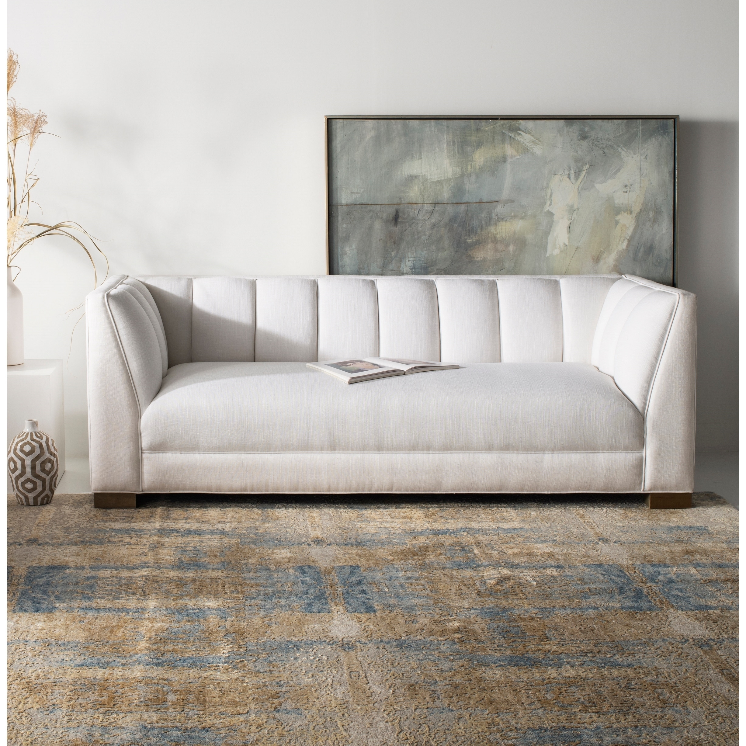 Safavieh Couture Beverly White Linen Blend Sofa With Birch Wood Legs