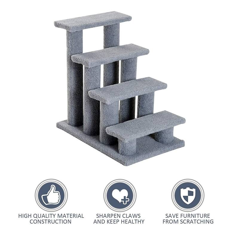 PawHut 25" 4-Step Multi-Level Carpeted Cat Scratching Post Pet Stairs - Grey