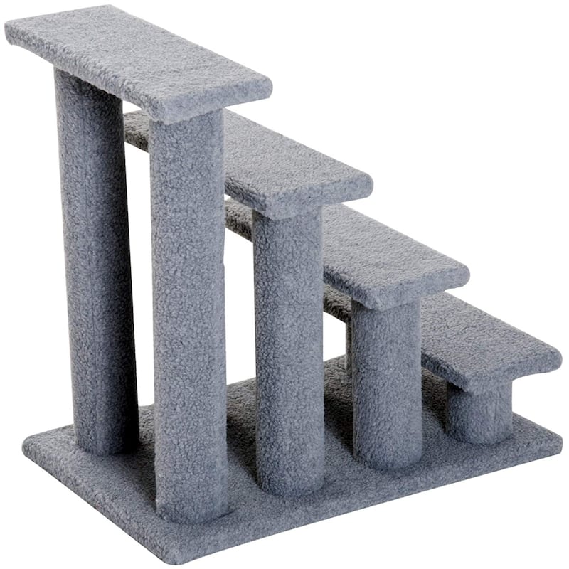 PawHut 25" 4-Step Multi-Level Carpeted Cat Scratching Post Pet Stairs - Grey