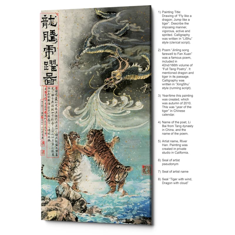 Epic Graffiti "Fly Like a Dragon, Jump Like a Tiger" by River Han, Giclee Canvas Wall Art, 12"x24" - 12" x 24"
