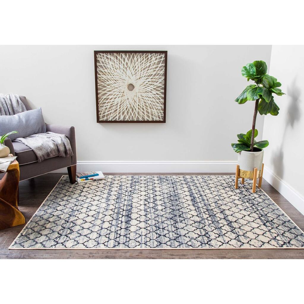 Structure Modern Black and Ivory Lattice Geometric Rug