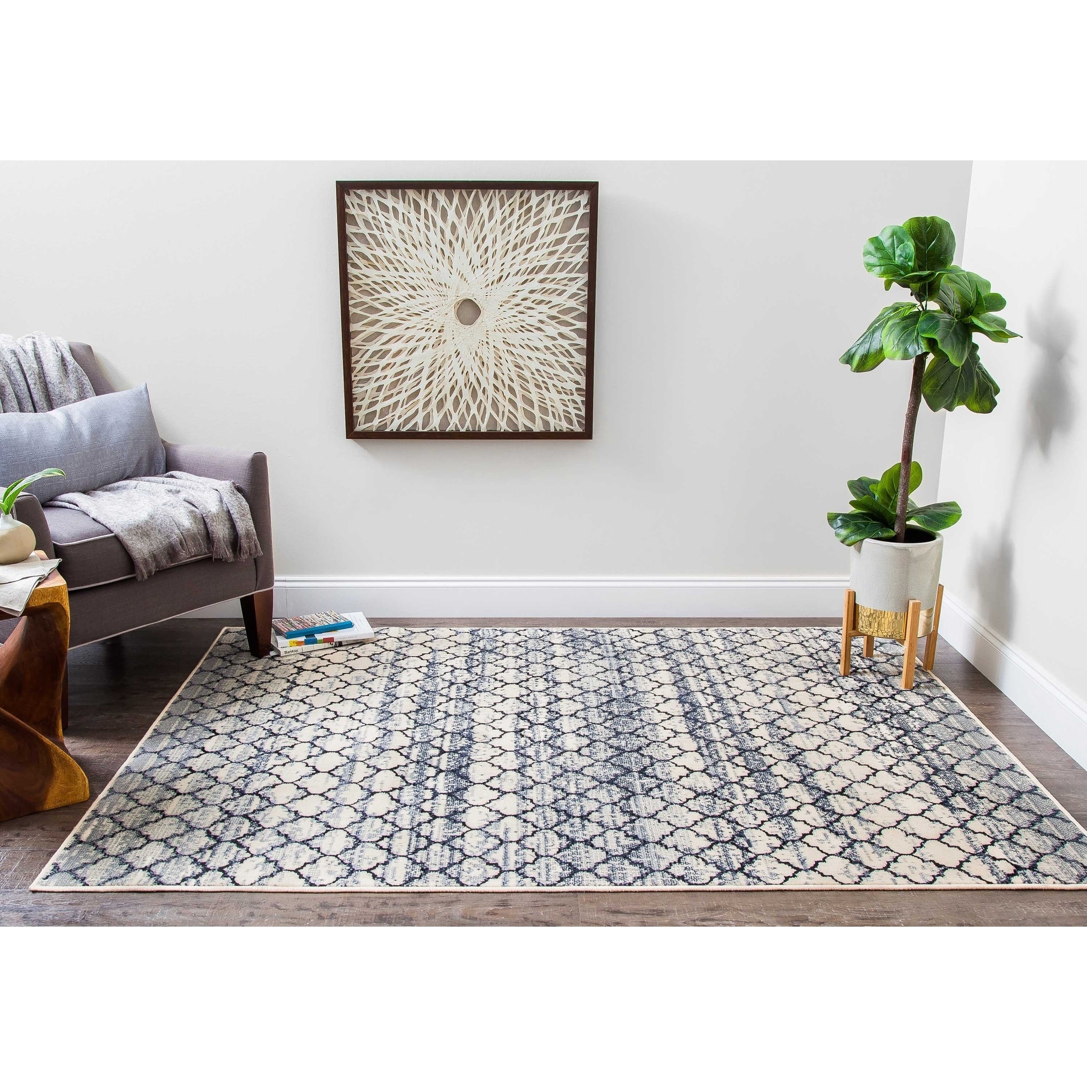 Structure Modern Black And Ivory Lattice Geometric Rug 5 X Ivory Lattice Geometric Rug