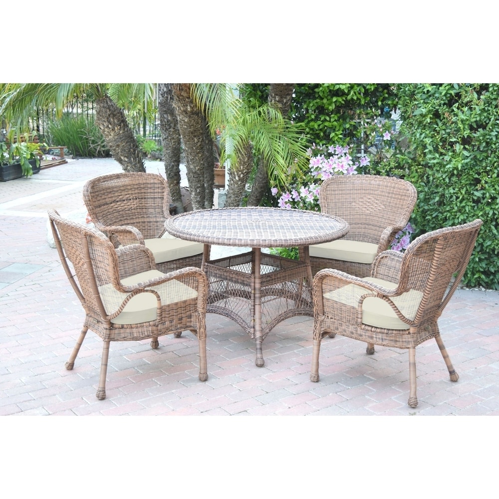 5pc Windsor Honey Wicker Dining Set with Cushions