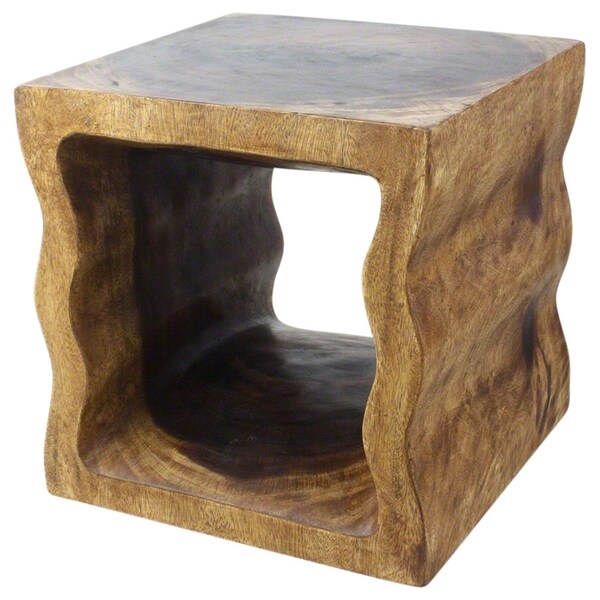 Handmade Eco Wood Wavey Pierced Cube Table (Thailand) - 18" x 18" x 18"