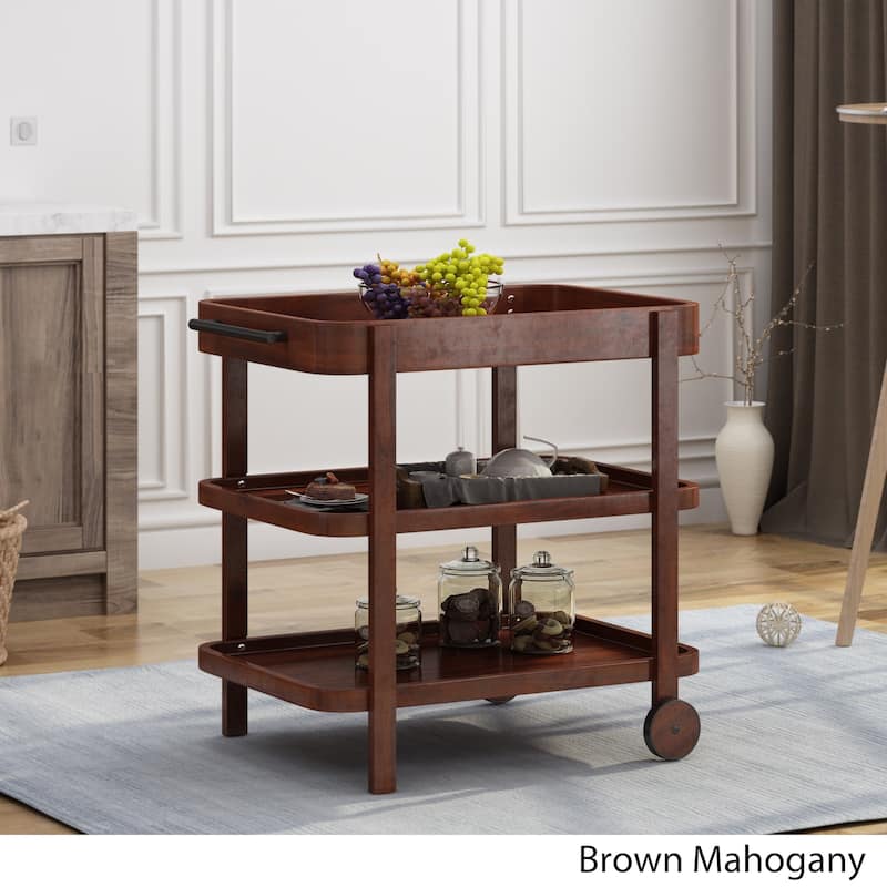 Selleck Rustic Acacia Wood Bar Cart with Shelves by Christopher Knight Home