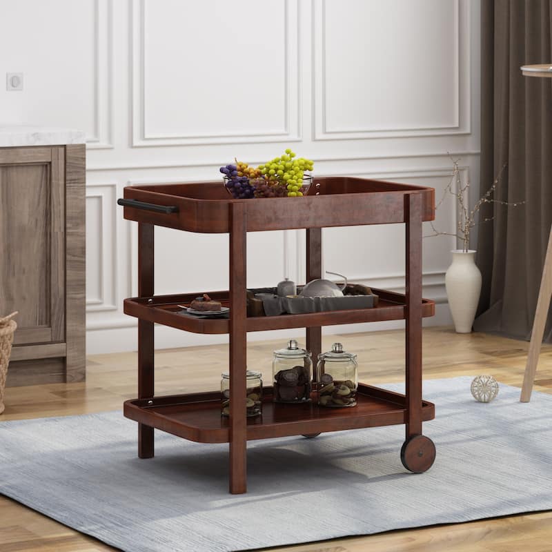 Selleck Rustic Acacia Wood Bar Cart with Shelves by Christopher Knight Home