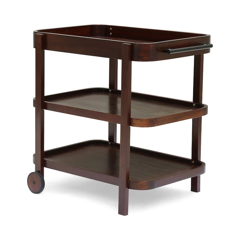 Selleck Rustic Acacia Wood Bar Cart with Shelves by Christopher Knight Home - brown mahogany