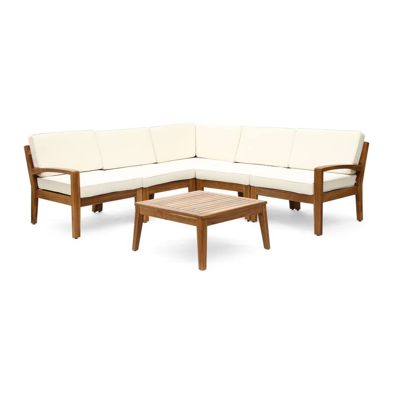 Grenada Outdoor Acacia Wood 6-piece Sectional Sofa Set by Christopher Knight Home - teak + beige cushion