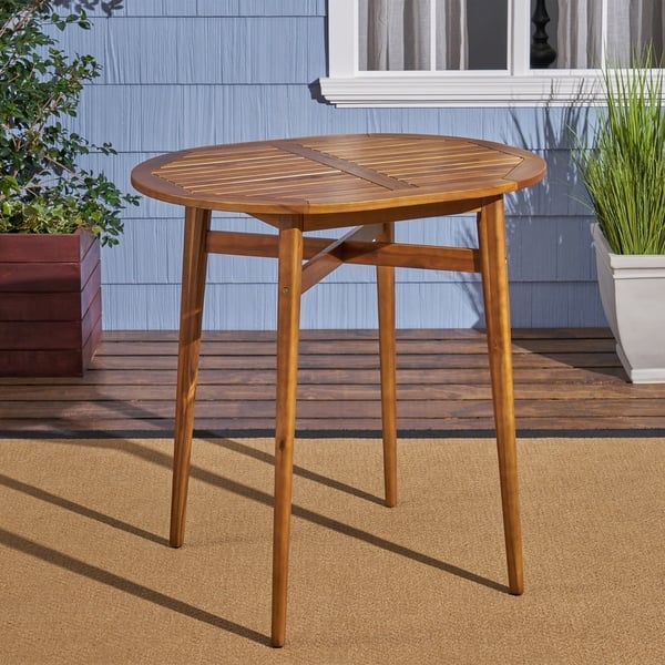 slide 2 of 15, Stamford Outdoor Rustic Acacia Wood Slat Top Bar Table by Christopher Knight Home - 39.75"L x 30.50"W x 39.75"H