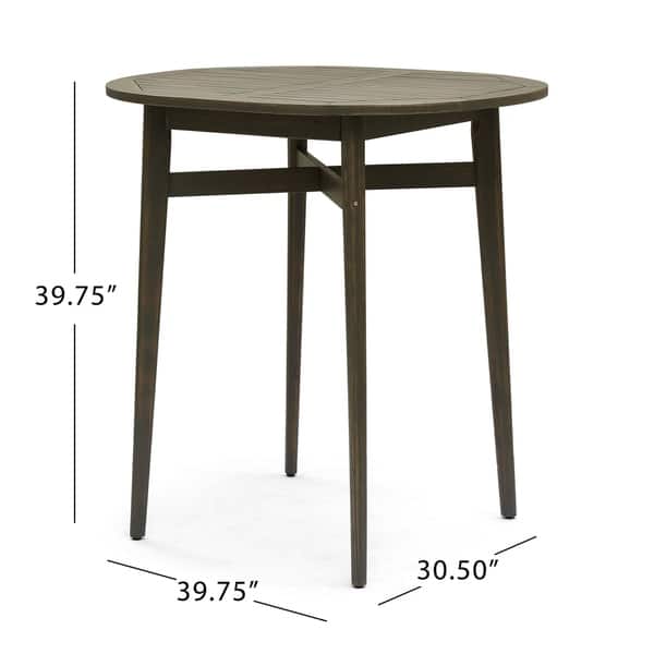 dimension image slide 0 of 2, Stamford Outdoor Rustic Acacia Wood Slat Top Bar Table by Christopher Knight Home - 39.75"L x 30.50"W x 39.75"H
