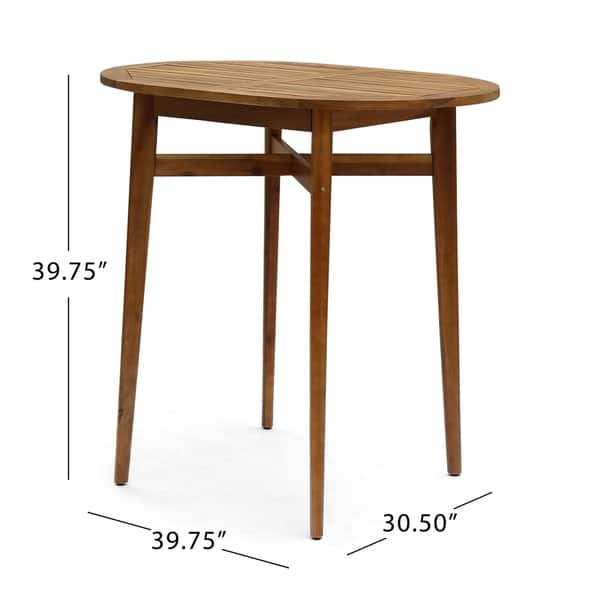 dimension image slide 1 of 2, Stamford Outdoor Rustic Acacia Wood Slat Top Bar Table by Christopher Knight Home - 39.75"L x 30.50"W x 39.75"H