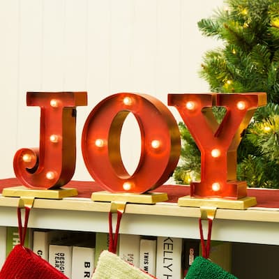Glitzhome Christmas "JOY" LED Stocking Holder Set - 8.46"h