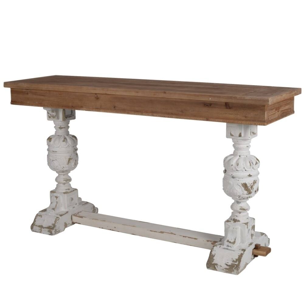 Wood Buffet Table with Distressed Base, Brown & White