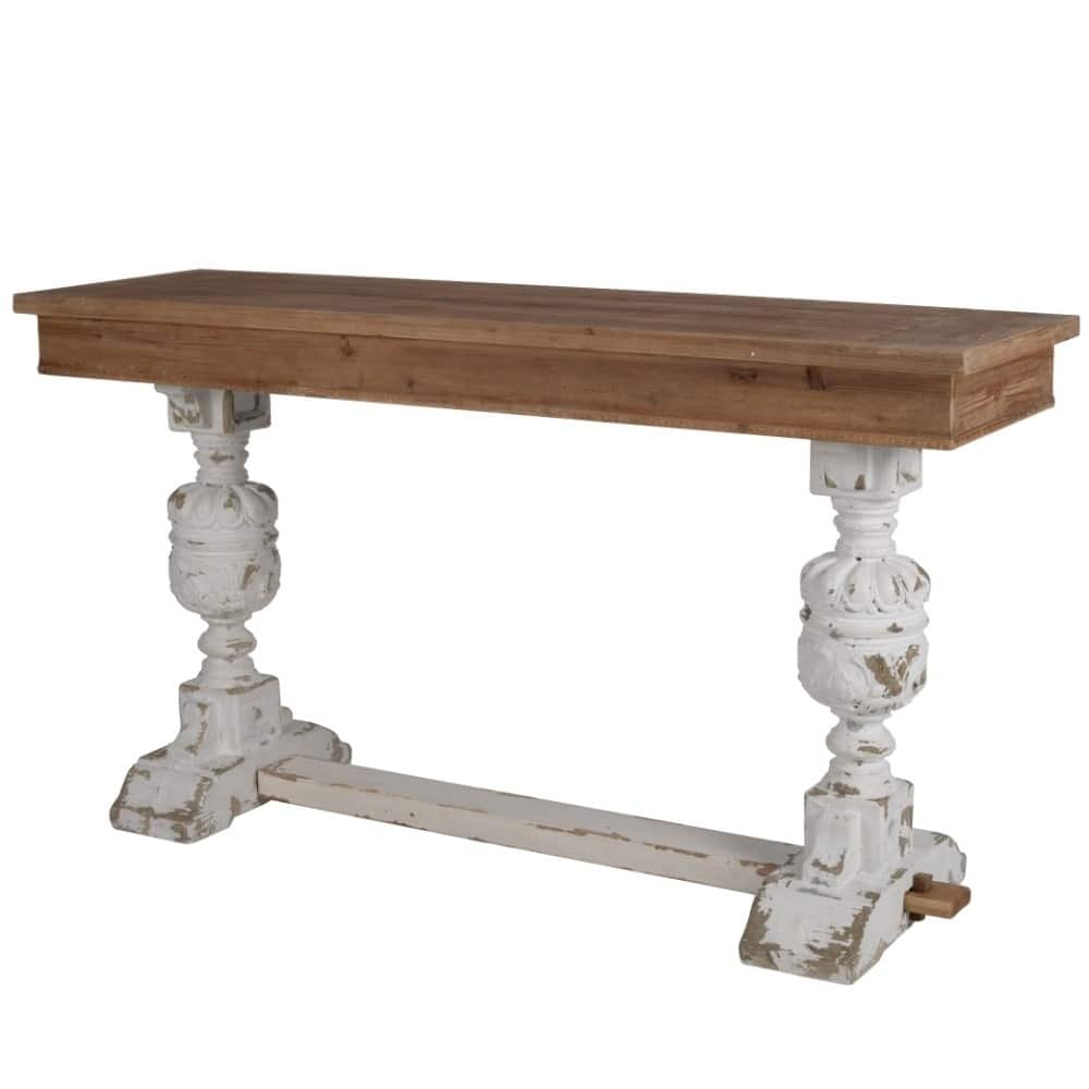 Wood Buffet Table with Distressed Base, Brown & White