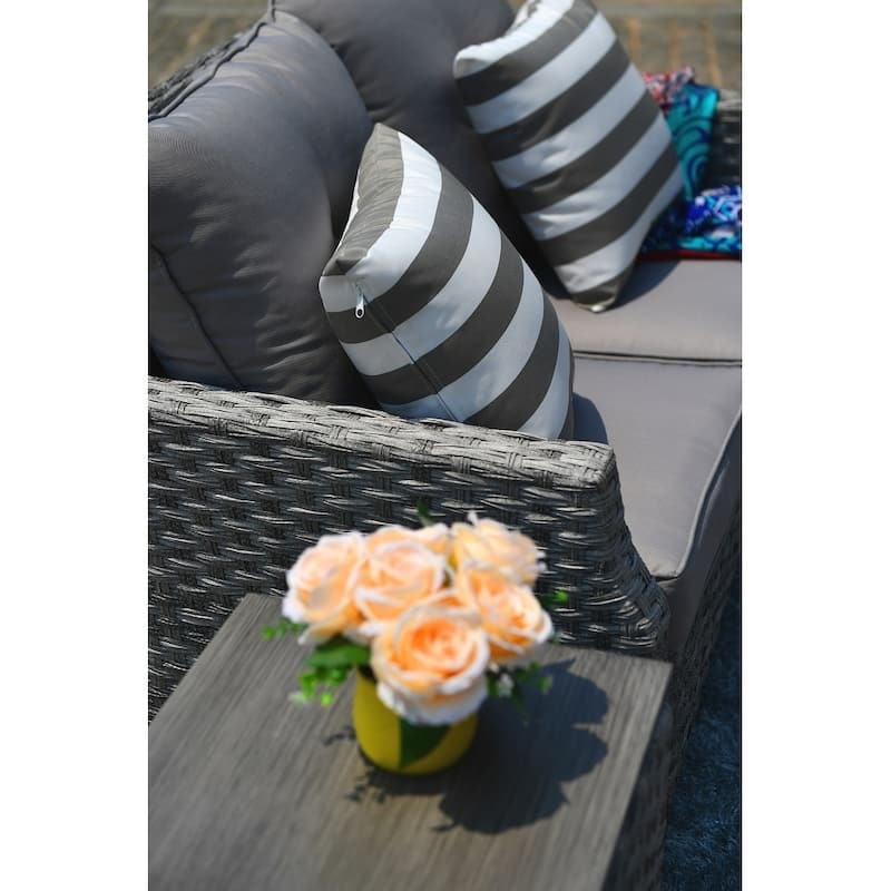 5-piece Patio Wicker Chat Set with Gas Fire Pit Table