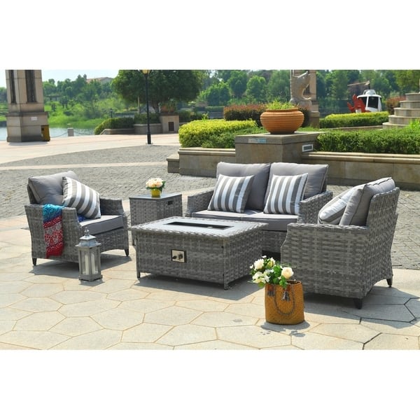 Maxwell 5 Piece Patio Wicker Deep Seating Chat Set With Gas Maxwell 5 Piece Patio Wicker Deep Seating Chat Set With Gas
